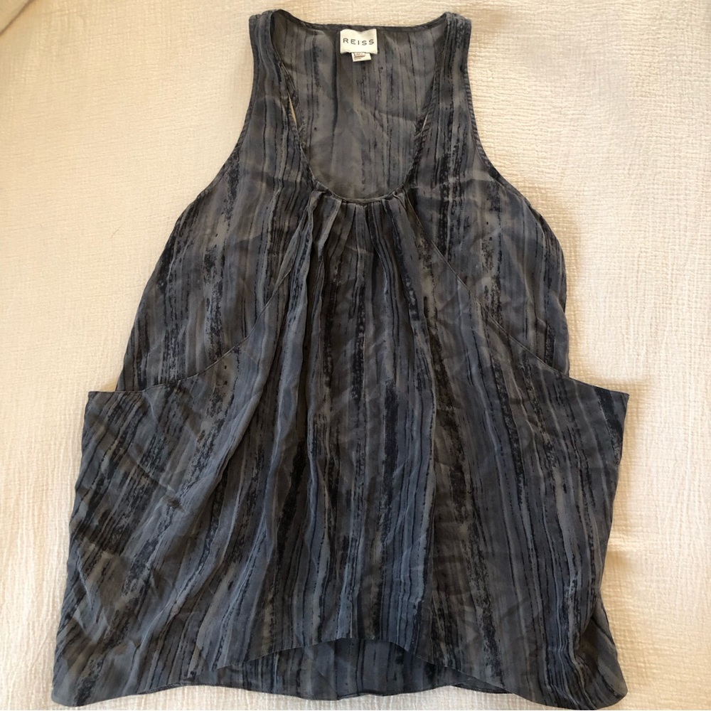 Reiss Black Gray Print Silk Tank